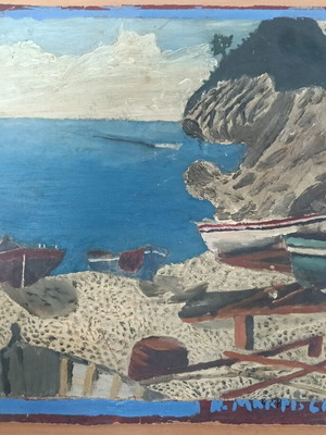 Πίνακας με παραθαλάσσιο λιμάνι σε ξύλο, 30 x 23 εκ.