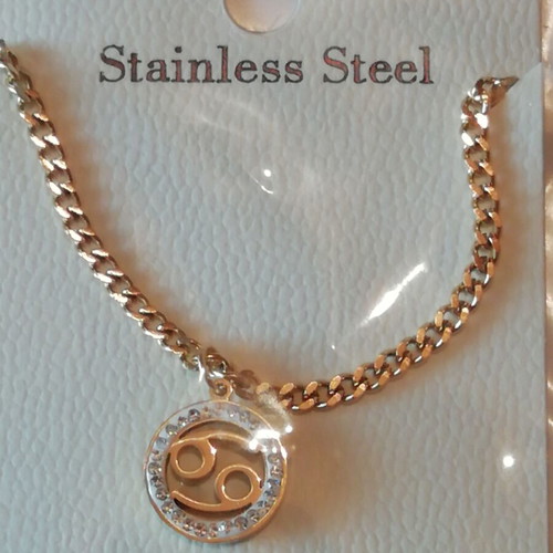 Cancer Zodiac Necklace steel gold-plated pendant with clear zircon new