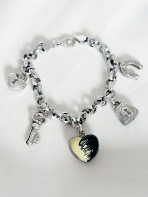 Vintage ασημένιο βραχιόλι 925 με charms και κεραμική καρδιά μεταχειρισμένο