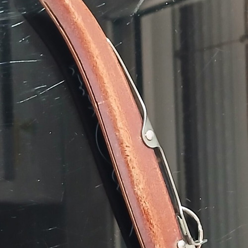 Okapi pocket knife used, carbon steel blade, wooden handle