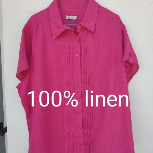Vintage 100% linen shirt fuchsia pink plus size used