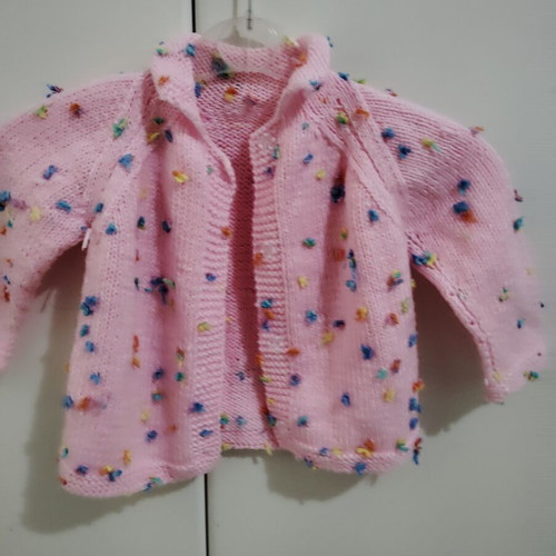Handmade knitted children's cardigan, pink and turquoise, size 92 cm