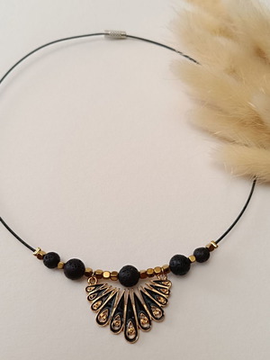 Handmade choker new with lava and hematite, black-gold