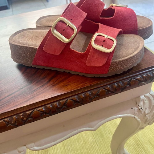 Yokono Wiwi coral flatform sandals, suede and cork