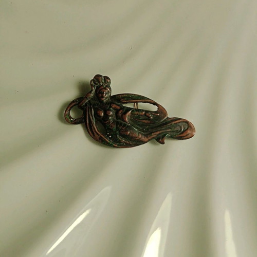 Embossed Pin Chinese Flying Goddess vintage copper color like new