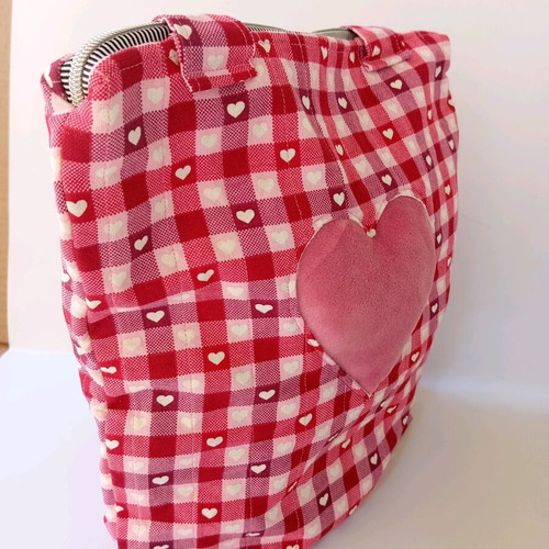 Tote bag red with hearts and pink puffy heart new