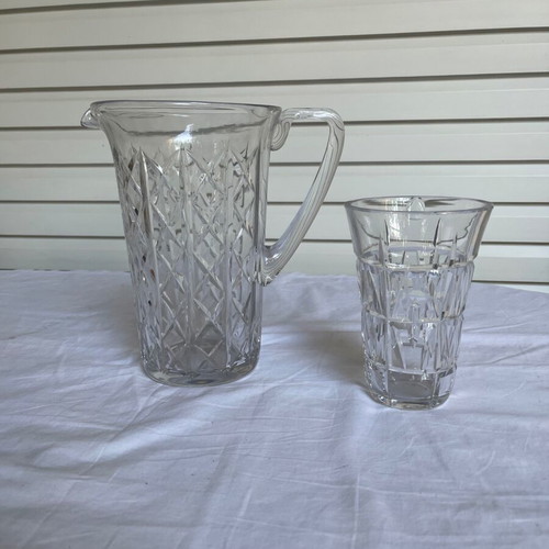 Crystal pitcher and small Saint Louis Art Deco vase used