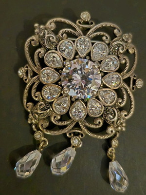 Καρφίτσα ασημένια Oxette με διαμάντια 925°, καινούργια