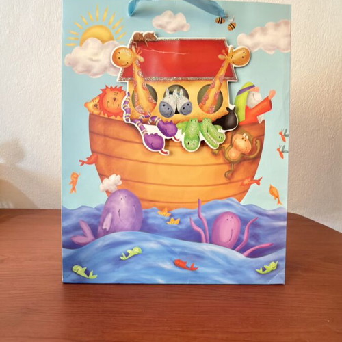 Noah's Ark gift bag with satin ribbon handle