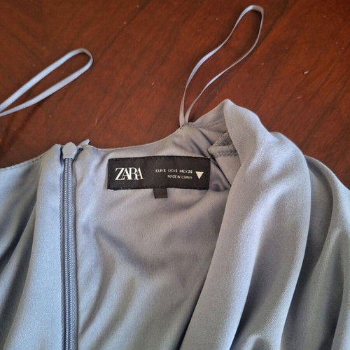 ZARA Mini Dress S Grey like new with Shirring and V Neckline