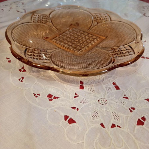 Dessert Serving Set 7 Pieces vintage beige glass scalloped edge