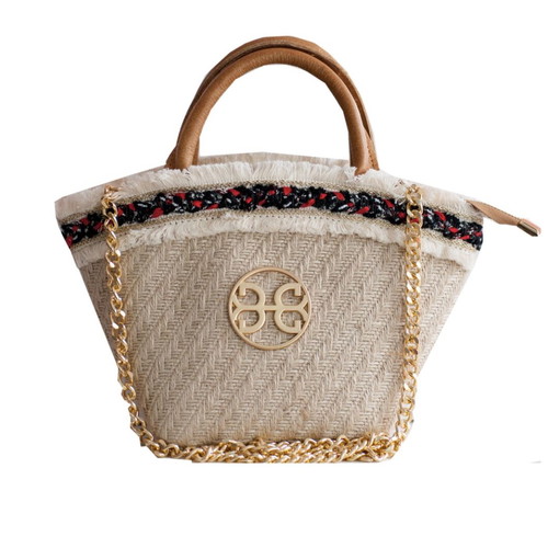 Bonendis ecru handbag with gold chain and leather details new