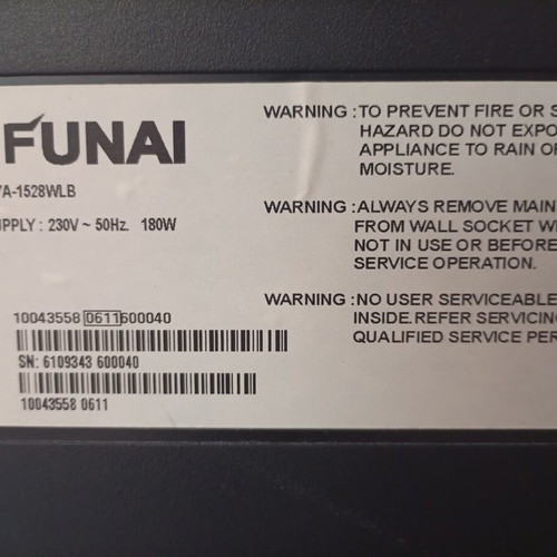 Funai 37-inch TV used with universal remote and decoder