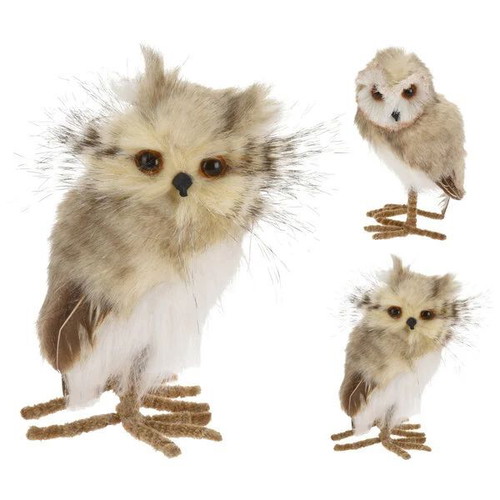 Owl with beige brown feathers 12x17cm new