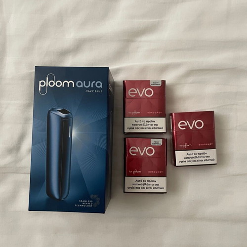 Ploom Aura device new, navy with 3 Evo Burgundy packs