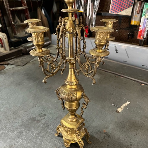 Brass 6-Holder Candlestick like new with carved details