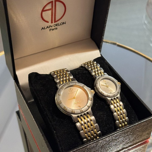 Alain Delon Paris vintage couple watch set A808M, two-tone