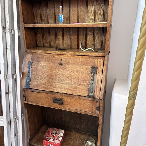 Desk with iron details wood, like new, rare authentic piece