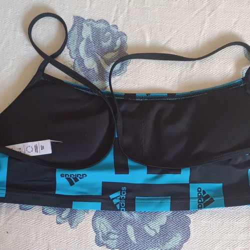 Adidas Logo Graphic Bikini sports bra, blue and black, size M