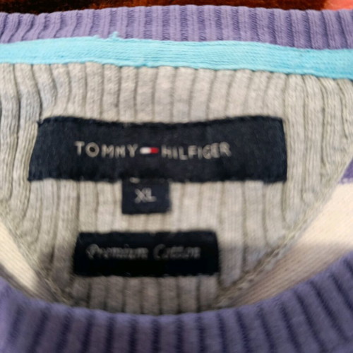 Tommy Hilfiger Premium Cotton XL sweater used, purple and white stripes