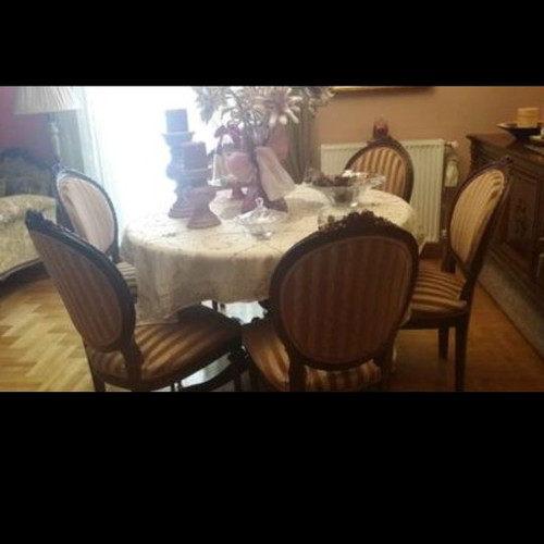 Handmade walnut wood dining set used with 6 carved chairs