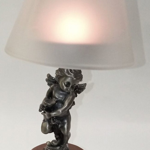 Retro candlestick with angel miniature and frost shade like new