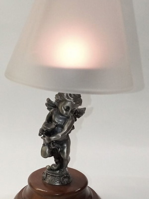 Retro candlestick with angel miniature and frost shade like new