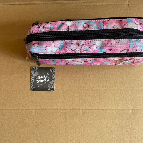 Pencil Case Barrel 15NF36 Pink with Butterfly Design