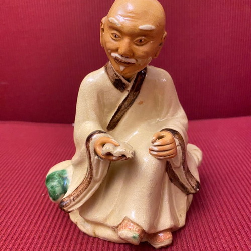 Chinese Elder Monk Teacher Figurine used, 19th Century Porcelain
