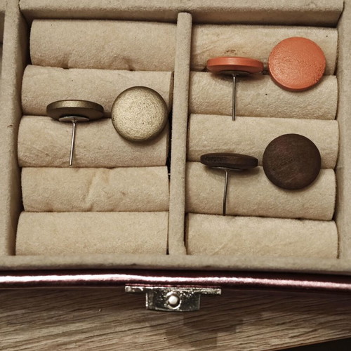 Wooden earrings used, set of three pairs orange, gold and brown