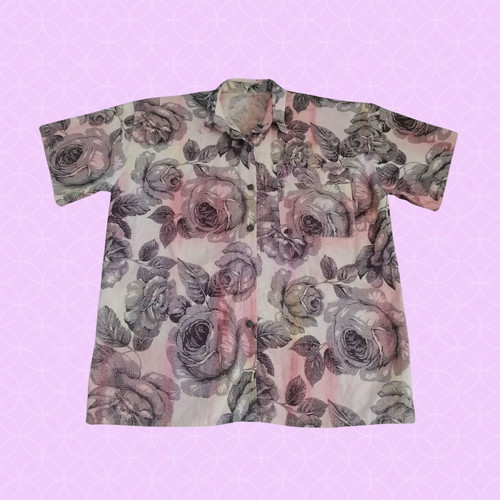 Vintage short-sleeve shirt like new with floral watercolor design