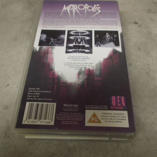 Metropolis VHS video cassette used, science fiction, 1990s