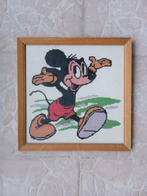 Handmade embroidered Mickey Mouse painting used