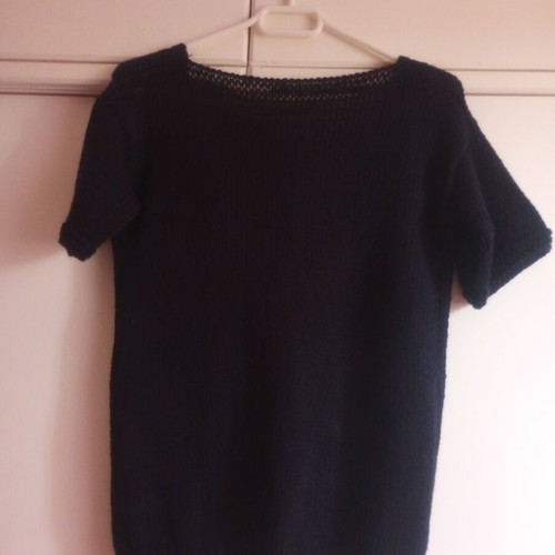 Handmade black knit top with open V back, used
