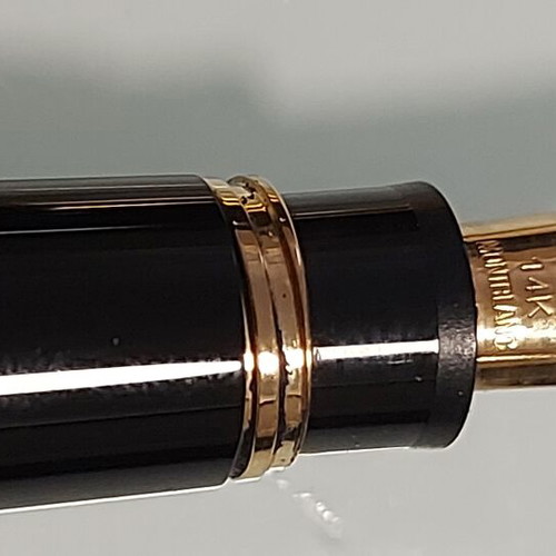 Mont Blanc Meisterstuck mini sized baby fountain pen with 14k gold nib and Mont Blanc men's lapel pin gift