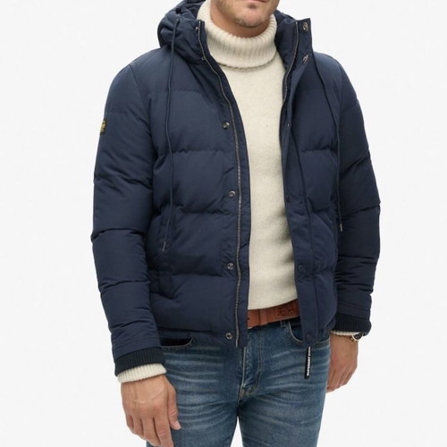 Superdry Everest Short Hooded Puffer Jacket new, men's winter blue L