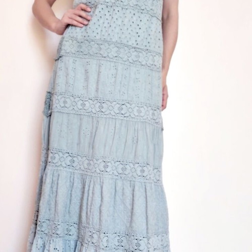 Fracomina Cottagecore Boho Maxi Strapless Dress L Like New Turquoise
