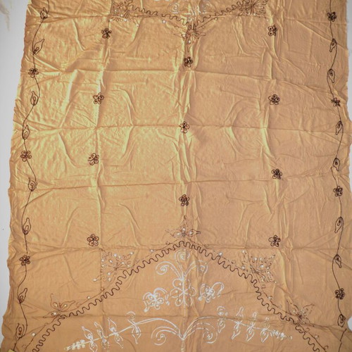 Handmade pareo with sequins silk and cotton blend beige and brown