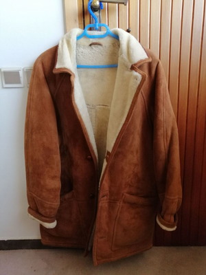Men's suede coat with fur vintage like new brown one size