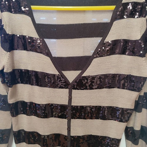 Raxevsky cardigan like new with beige and brown stripes and sequins, size L