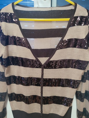 Raxevsky cardigan like new with beige and brown stripes and sequins, size L
