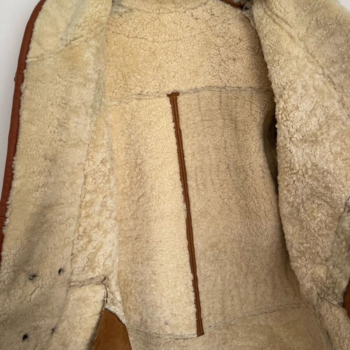 Men's leather vintage jacket used, brown, size L-XL with mouton lining