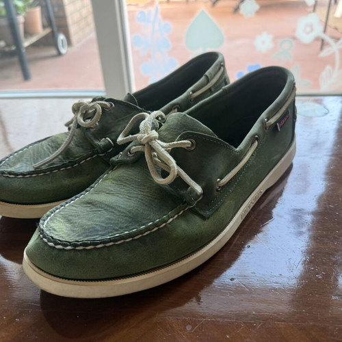 Sebago Dockside boat shoes used, green, size EU 44.5