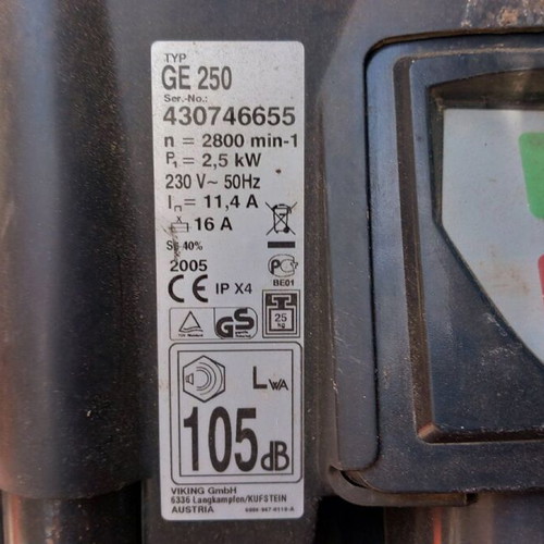 Viking GE250 electric branch shredder used with angled hopper