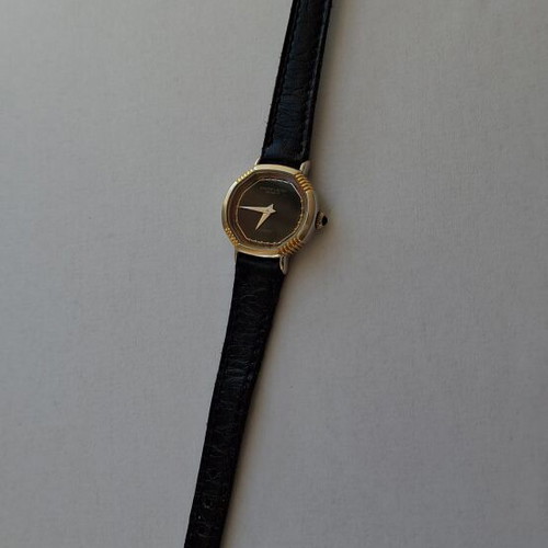 Favre Leuba Quartz watch used, black and gold, leather strap