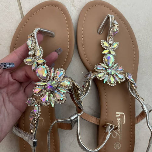 Glam sandals with gemstones, size 38