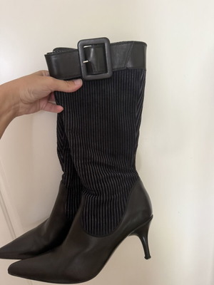 Fornarina black leather and corduroy boots, Y2K vintage style, size 37
