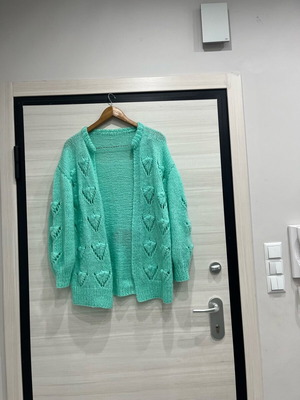 Women's handmade knitted cardigan like new, green, oversize