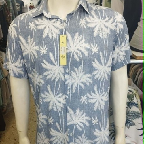Men's Shirt in Denim Color with Palm Trees New, Sizes S-3XL