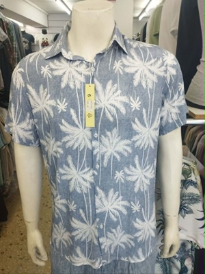 Men's Shirt in Denim Color with Palm Trees New, Sizes S-3XL